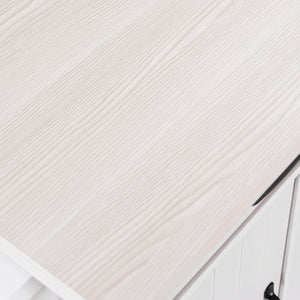 English Elm K&K Kitchen Island with Tilt-Out Trash Can, Drop Leaf Counter, Adjustable Shelf, Rolling Cart Ameican White Oak WF326381AAW