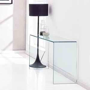 English Elm Glass Console Table - Sleek Tempered Glass Design With Rounded Edges For Modern Elegance & Versatility W1718P234156