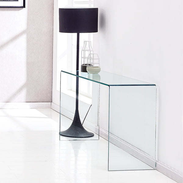 English Elm Glass Console Table - Sleek Tempered Glass Design With Rounded Edges For Modern Elegance & Versatility W1718P234156