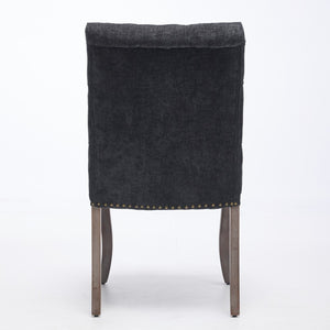English Elm Upholstered Chenille Tufted Dining Chairs Set of 2 with Curved Wood Legs Club Style Black W1143P457781