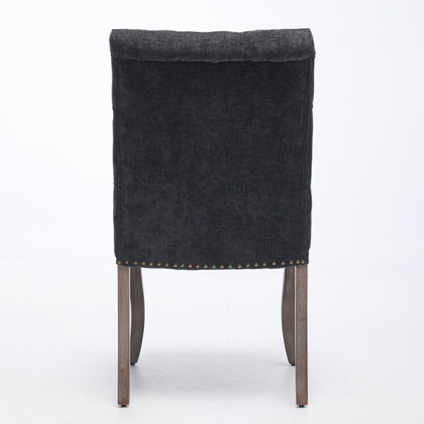 English Elm Upholstered Chenille Tufted Dining Chairs Set of 2 with Curved Wood Legs Club Style Black W1143P457781