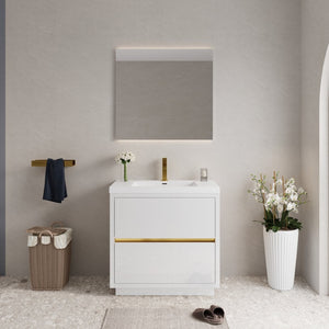 English Elm 36" Floating Bathroom Vanity Natural Oak Stone Resin Sink Soft Close Storage Cabinet W1573P211196