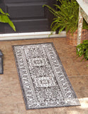 Unique Loom Outdoor Aztec Chalca Machine Made Border Rug Charcoal Gray, Ivory 2' 7" x 12' 0"