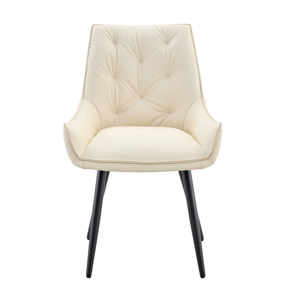 English Elm Dining Chairs Set Of 2 - Off White Faux Leather With Gold Accents, Ergonomic Design & Durable Frame W3493P359726