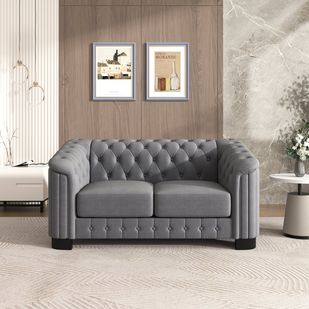 English Elm 64.3" Velvet Upholstered Loveseat Sofa with Curved Arms, Pocket-Spring Comfort, Sleek Small-Space Couch Gray N719S000575E