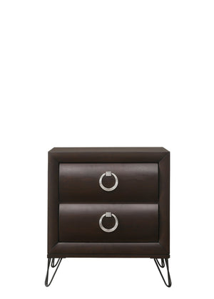 English Elm Tablita Two Drawer Nightstand with V-leg Base and Dark Merlot Rubberwood Finish B2726P411559