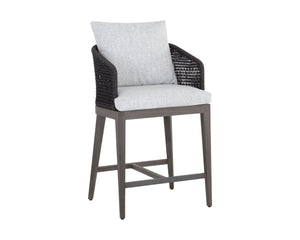 Sunpan Capri Outdoor Counter Stool - Stylish Barrelback Design with Durable Teak Wood and Weather-Resistant Cushions Smoke Grey / Copacabana Marble