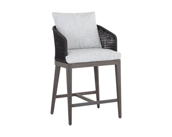 Sunpan Capri Outdoor Counter Stool - Stylish Barrelback Design with Durable Teak Wood and Weather-Resistant Cushions Smoke Grey / Copacabana Marble
