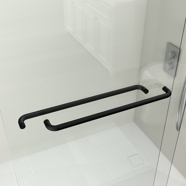 English Elm 44" Semi-frameless Double Sliding Shower Door Brushed Gold Tempered Glass Walk-in Matte Black W1920P385318