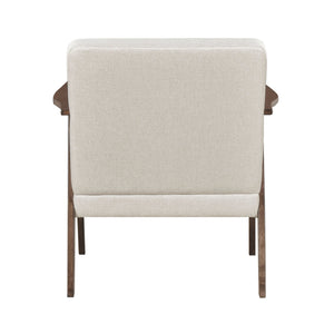 English Elm Modern Mid-Century Accent Chair Walnut Frame with Textured Linen Upholstery and Cushioned Seat Comfortfulness Beige 26.5 L x 23.5 W x 10 H B011P308028
