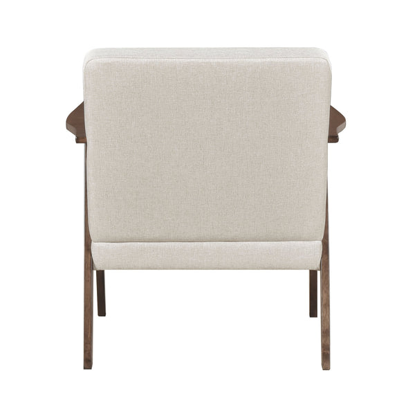 English Elm Modern Mid-Century Accent Chair Walnut Frame with Textured Linen Upholstery and Cushioned Seat Comfortfulness Beige 26.5 L x 23.5 W x 10 H B011P308028