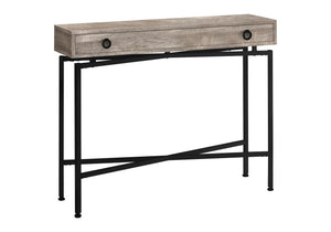 English Elm Accent Table Rustic Wood-Look End Table with Black Metal X Base, Nightstand with Drawer for Living Room taupe 52 L x 15 W x 6 H B2710P219291