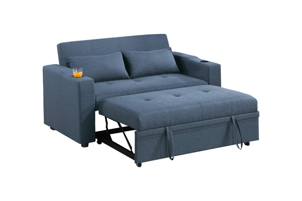 English Elm Modern Linen Convertible Sleeper Sofa with Usb Ports Cup Holders and Pull Out Bed B011S02178