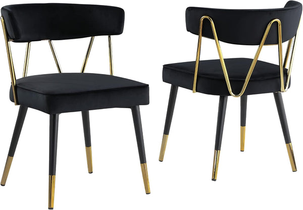English Elm Glam Velvet Dining Chair Set of 2 with Gold Trim, Padded Foam Seat Upholstered Side Chairs for Home Decor Black+Gold 35 L x 23 W x 20 H B011P353083