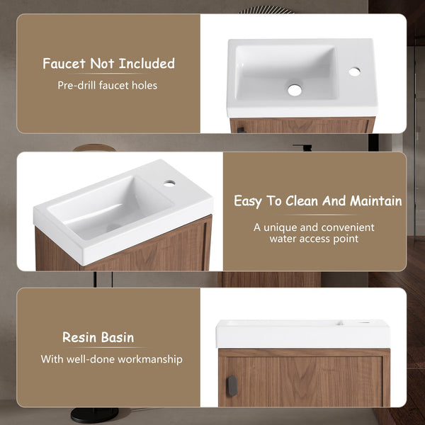 English Elm 18.5" Wall-Mounted Bathroom Vanity With Resin Sink, Soft-Close Door & Stylish Natural Walnut Finish W1972P362141