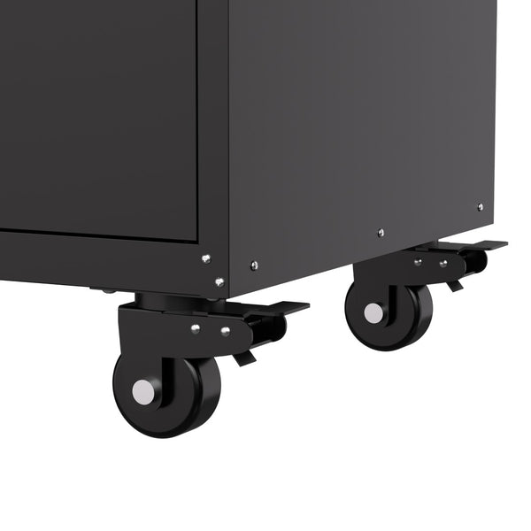 English Elm 34.3" Rolling Steel Workshop Cabinet with 3 Drawers Lockable Doors and Pegboard Sides W2735P428817