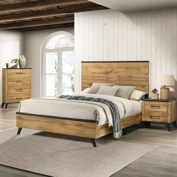 English Elm Georgina Pine Panel Eastern King Bed with Rustic Two-tone Farmhouse Headboard B062P466868