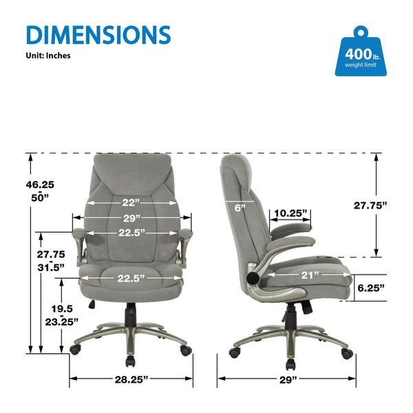OSP Home Furnishings Big and Tall Ergonomic Office Chair with Lumbar Support and Padded Flip-up Arms EXH14517BT-2