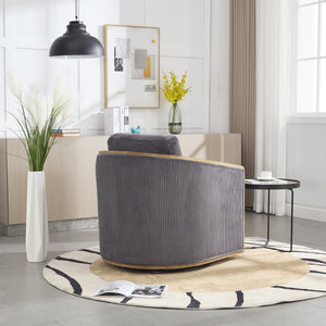 English Elm Corduroy Swivel Barrel Chair with Sturdy Wood Frame & Metal 360° Base, Plush Corduroy Comfort Pop Dark Gray W395P220272