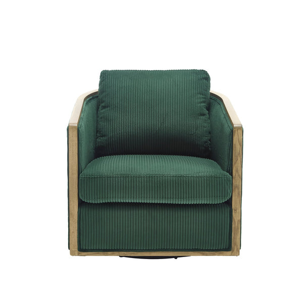 English Elm Corduroy Swivel Barrel Chair with Sturdy Wood Frame & Metal 360° Base, Plush Corduroy Comfort Pop Emerald W395P220271