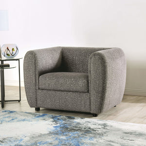 English Elm Gray Velvet Swivel Round Chair with Plush T-Cushion, Flared Arms and Accent Pillows for Cozy Living Room Gray 46 L x 37 W x 30 H B2741P378514