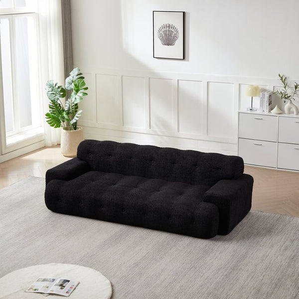 English Elm [video]87.4-inch Cloud Series Chenille Three-seater Sofa with Tufted Square Arms for Living Rooms Black W3505P383950