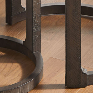 English Elm (1 Coffee Table+1 Side Table) Two-piece Pine Wood Round Set with Wheels Rustic Living Room Dark Brown W2582S00194