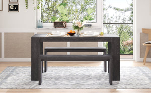 English Elm TREXM 3-Piece Farmhouse Dining Set with Slide-In Benches, Oak Veneer MDF Top, Sturdy Rubberwood Legs ST000134AAP