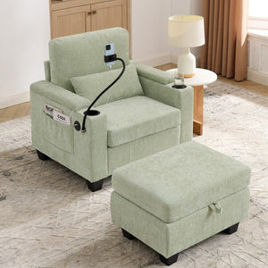 English Elm Single Chenille Manual Recliner with Usb Port Hidden Storage Ottoman and Cup Holders Cyan W487P423654