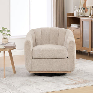English Elm 31.89 Inch Chenille Tufted Swivel Barrel Armchair Pumpkin Sculpted Design for Living Rooms Wheat W3098P397229