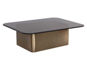 Sunpan AMADEUS Coffee Table – Contemporary Design with Antique Brass Base & Grey Glass Top for Modern Living 108042