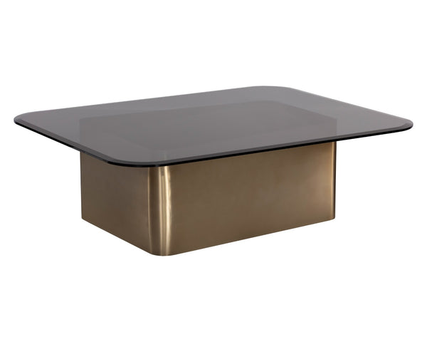 Sunpan AMADEUS Coffee Table – Contemporary Design with Antique Brass Base & Grey Glass Top for Modern Living 108042