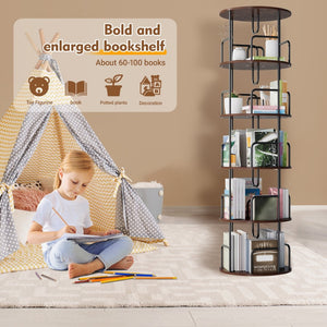 English Elm Rotating 5 Tier Spinning Bookcase Tower Slim 360 Degree Turntable Metal Frame Organizer Walnut Brown W3166P367347