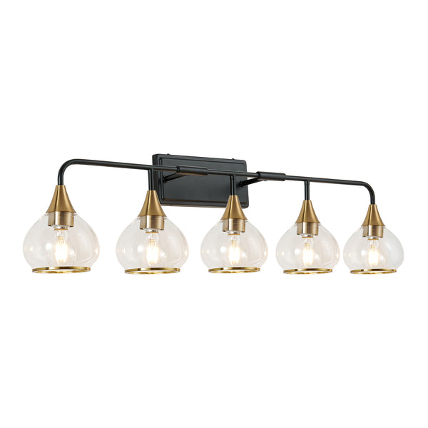 English Elm 40" Modern 6-Light LED Vanity Light — Sleek Iron & Acrylic Bathroom Wall Fixture, Dimmable, 36W Black+Gold W2312P374982