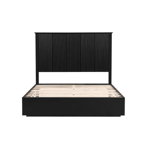 English Elm Stylish Queen Bed Frame Vertical Slat Headboard Solid Wood Contemporary Bedroom Black N770PQ369236B
