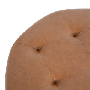 English Elm Christopher Knight Home® - Upholstered Round Button Tufted Ottoman in PU Leather with Dense Foam, Birch Legs, Versatile Seating Brown,Orange N757P291449T