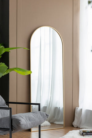 English Elm 28x1x74" Celine Gold Arch Mirror — Full-Length Rounded Arch Frame, Lean or Wall-Mount, Elegant Focal Piece W2078P195625
