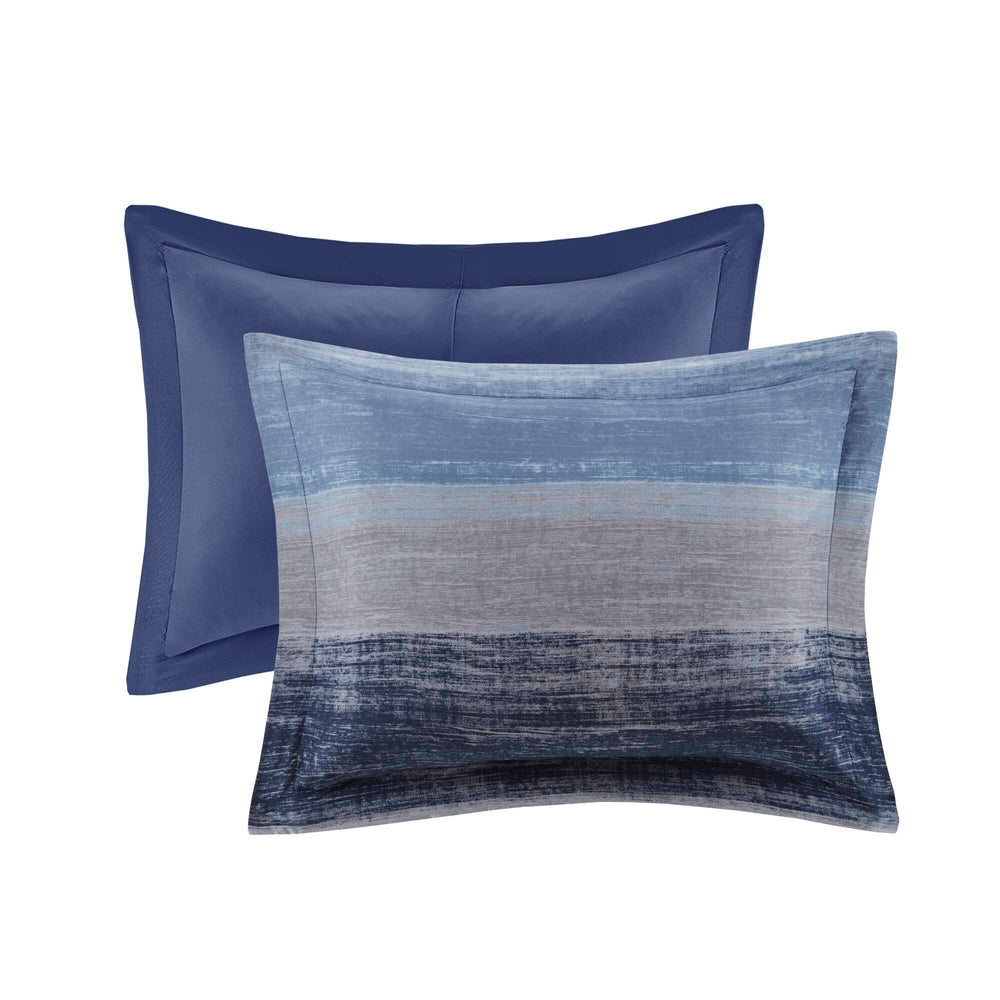 JLA Home Madison Park Essentials - 9 Plush Comforter Set with Watercolor Stripes, Textured Cotton Sheets, Anti-Microbial OEKO-TEX Quality Navy MPE10-1203