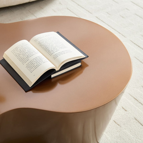 English Elm 50 Inch Sculptural Fiberglass Coffee Table Ready to Use Focal Point for Modern Living Rooms Brown W876P452390