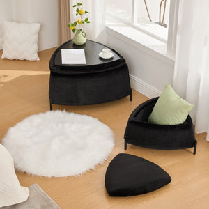 English Elm 29.9"Wide Faux Fur Storage Ottoman Set with Reversible Lid, Metal Legs, Foam Seat, 275lb Capacity Black W3098P296987