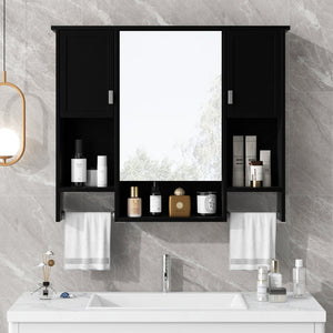 English Elm 35'' Stylish Wall-Mounted Bathroom Storage Cabinet With Mirror & Towel Bar, Modern Design Elegance N710P236929B