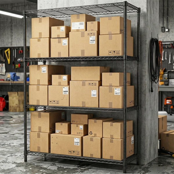 English Elm 1400 Lbs Capacity Four Tier Wire Shelving Unit Heavy Duty Steel Garage Pantry Rack Black W5386P445377