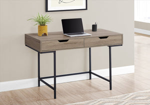 English Elm Computer Desk For Home Office - Modern Brown Laminate With Black Metal Frame & Storage Drawers B2710P219841