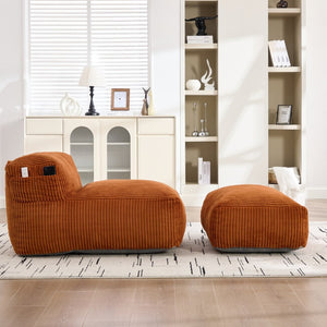 English Elm Big Corduroy Lounger Bean Bag with Ottoman Memory Foam Fill for Living Room Orange W395P435350