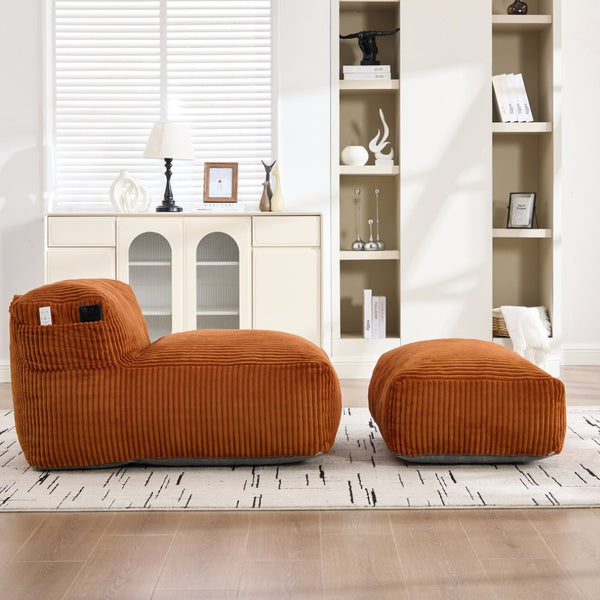 English Elm Big Corduroy Lounger Bean Bag with Ottoman Memory Foam Fill for Living Room Orange W395P435350