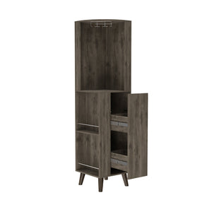 English Elm Grace Corner Bar Cabinet with Wine Rack Stemware Hanging and Concealed Shelving Storage B128S00221