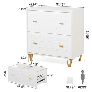 English Elm Multi-functional Nordic Filing Cabinet White Two Drawer Gold Handle Home Office Storage T3971P449298