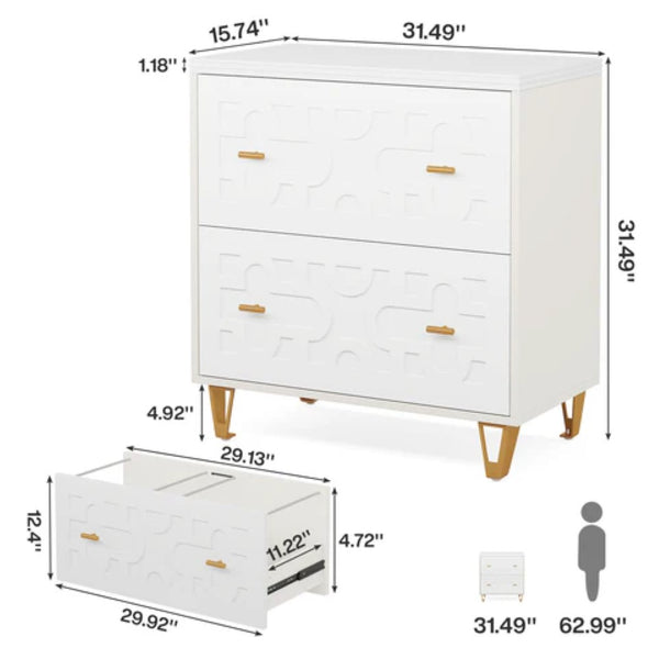 English Elm Multi-functional Nordic Filing Cabinet White Two Drawer Gold Handle Home Office Storage T3971P449298