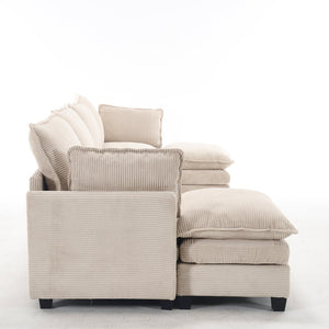 English Elm Oversized Modular U-Shaped Velvet Sofa: Luxurious 4-Seat Couch With Ottomans & Pillows W2705S00022-GIGA