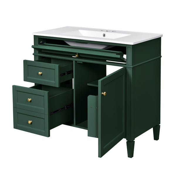 English Elm 36'' Modern Bathroom Vanity With Mirror Cabinet, Soft-Close Doors & Spacious Drawers For Storage SW000134AAF-1